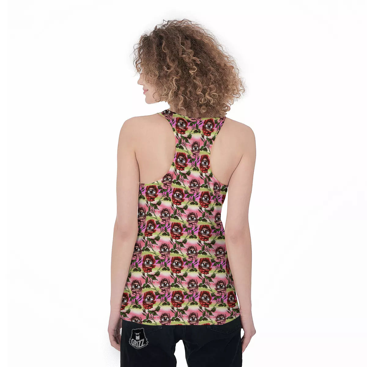 Rose Eyeball Print Pattern Women's Racerback Tank Top-grizzshop