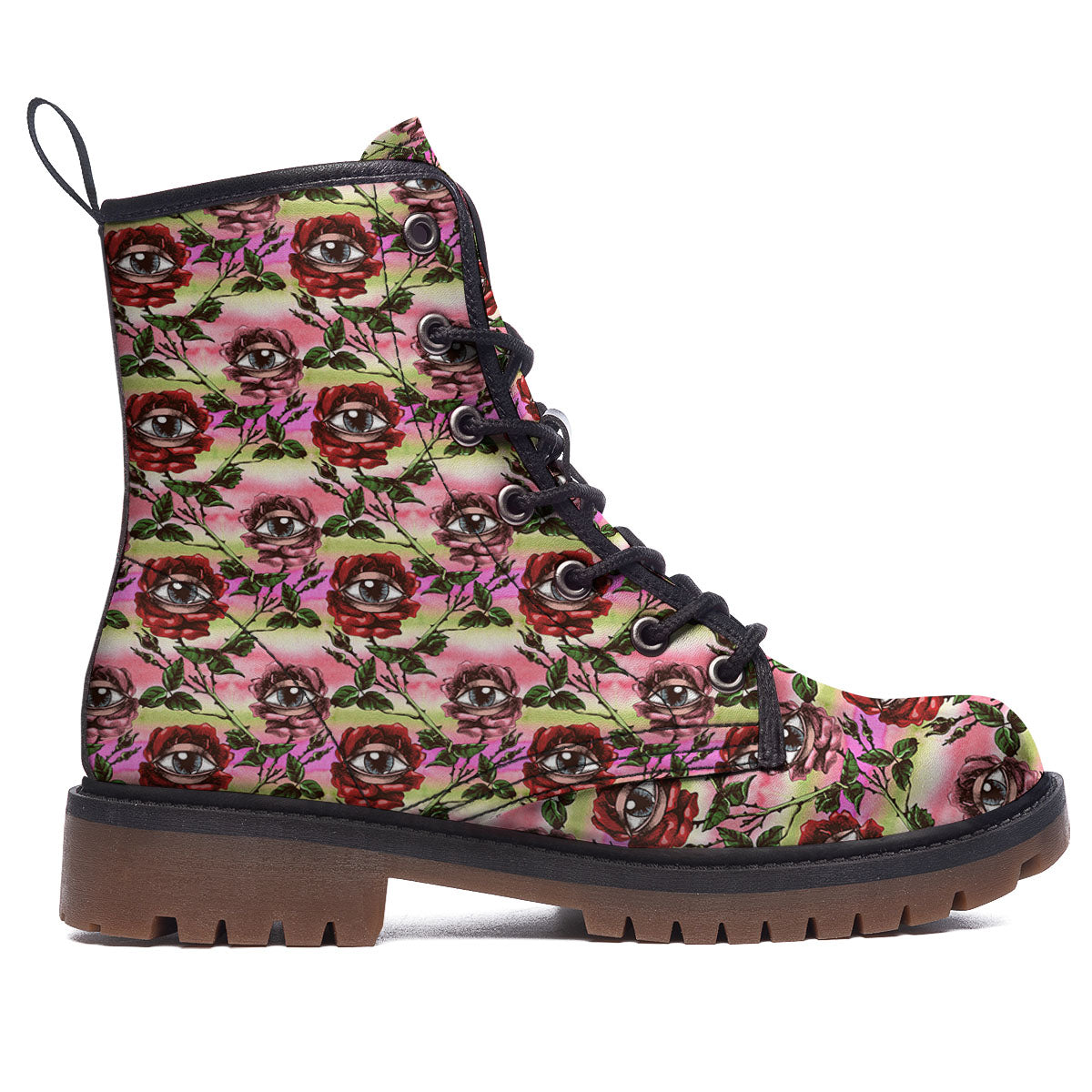Rose Eyeball Print Pattern Work Boots-grizzshop