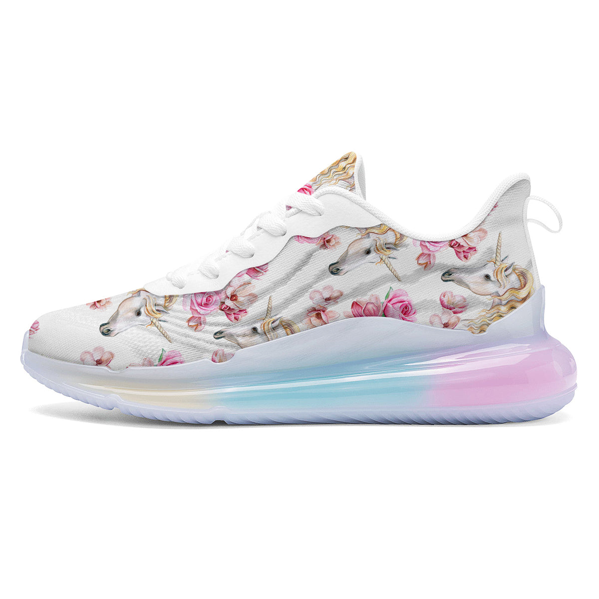 Rose Fairy White Unicorn Print Pattern Running Sneakers-grizzshop