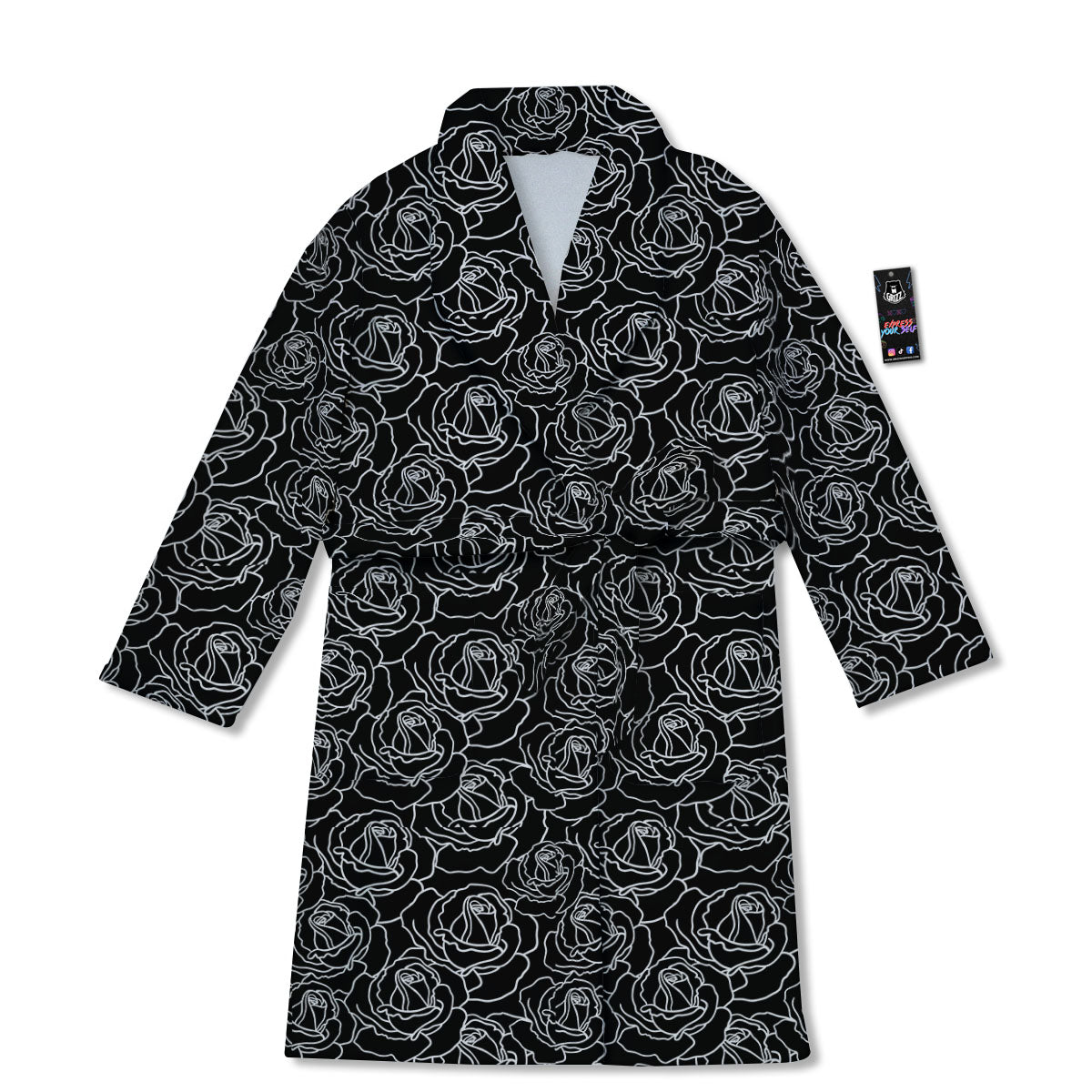Rose Floral Black Print Pattern Bathrobe-grizzshop