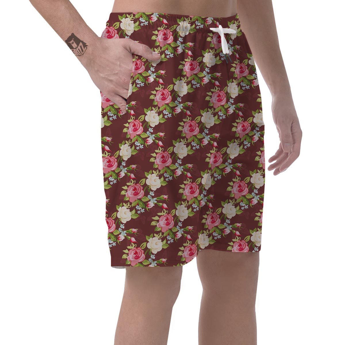 Rose Floral Print Men's Shorts-grizzshop