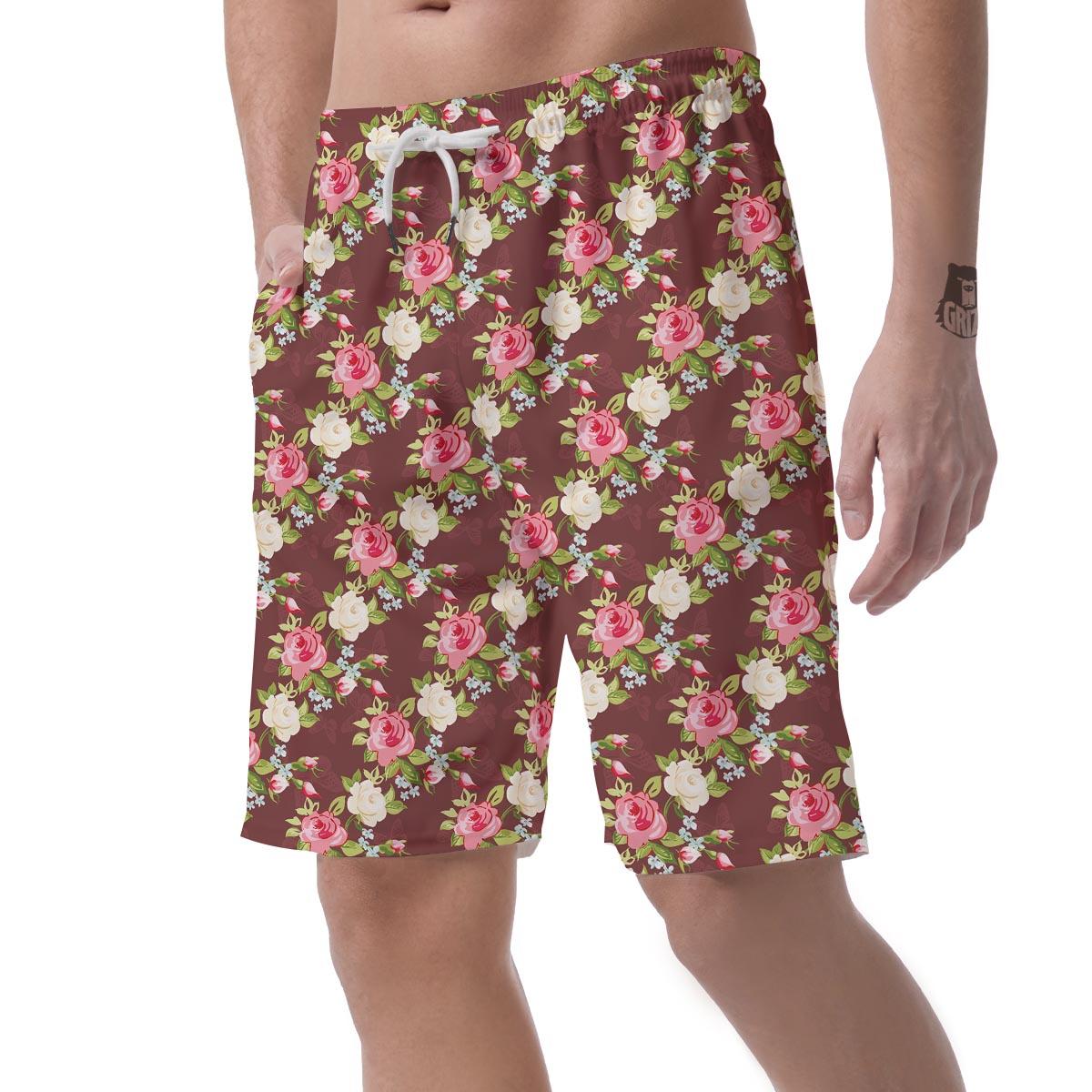 Rose Floral Print Men's Shorts-grizzshop