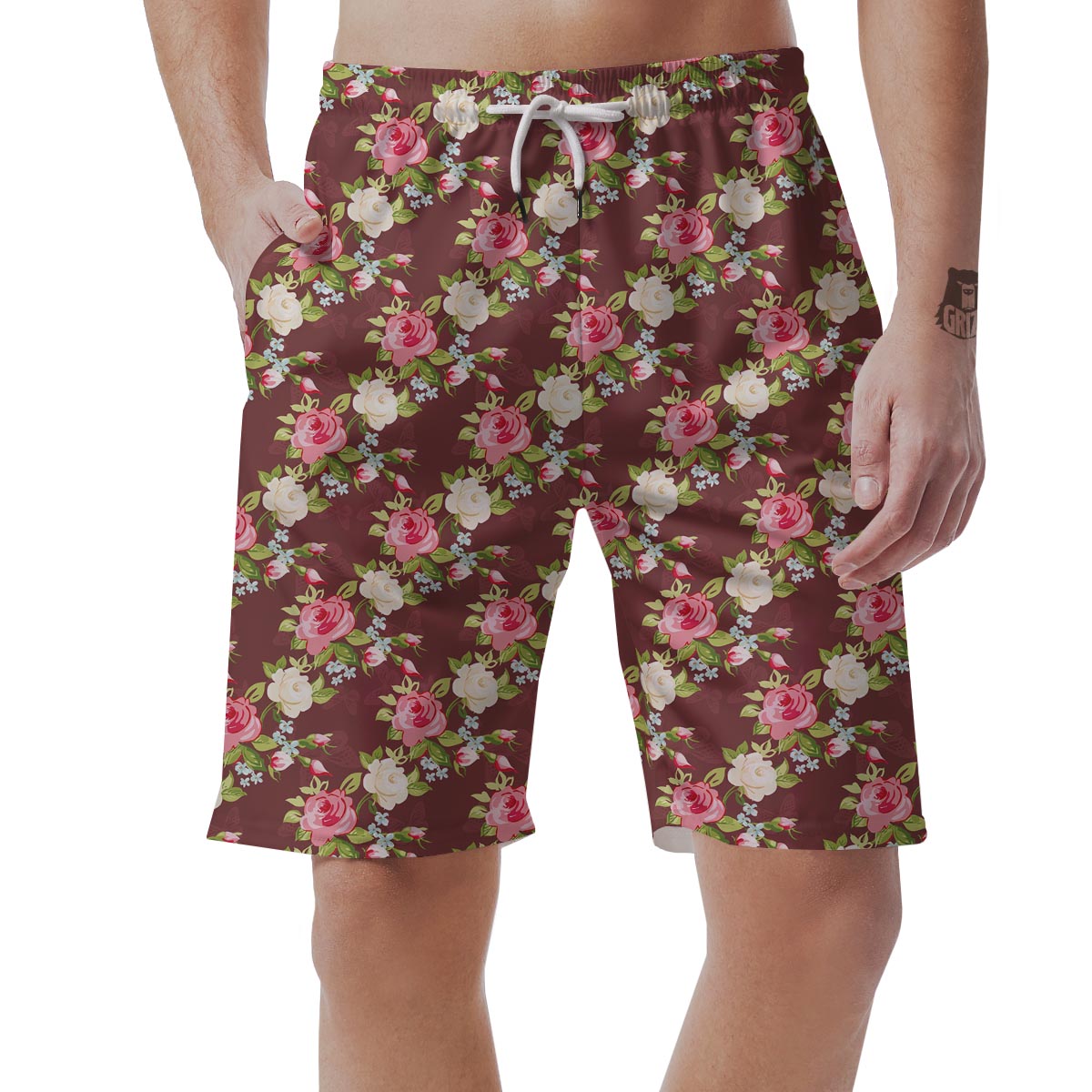 Rose Floral Print Men's Shorts-grizzshop