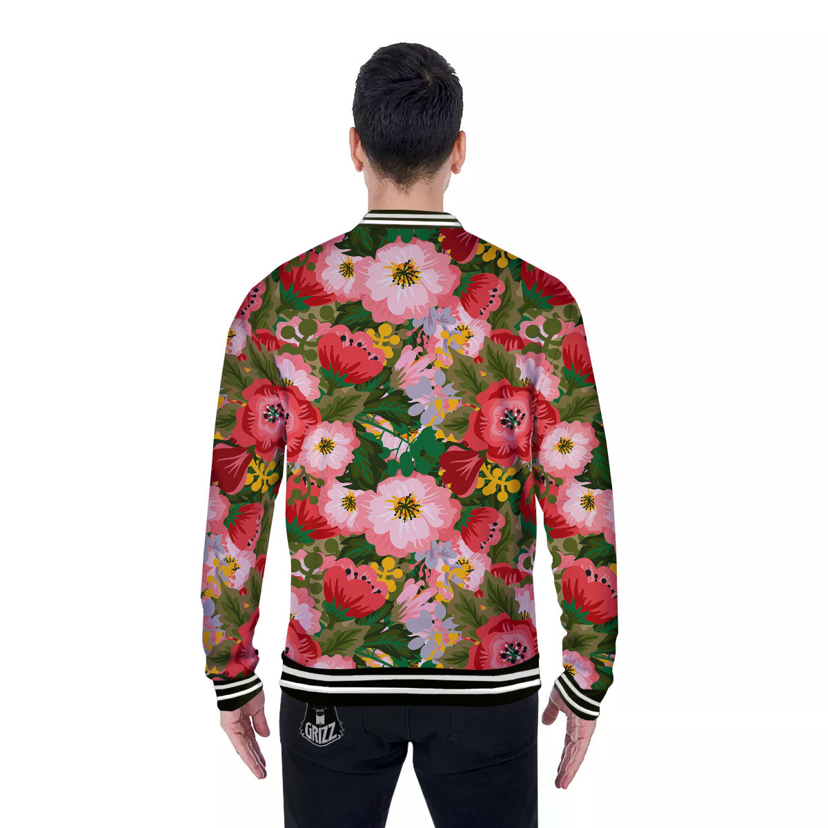 Rose Floral Red And Pink Print Pattern Baseball Jacket-grizzshop