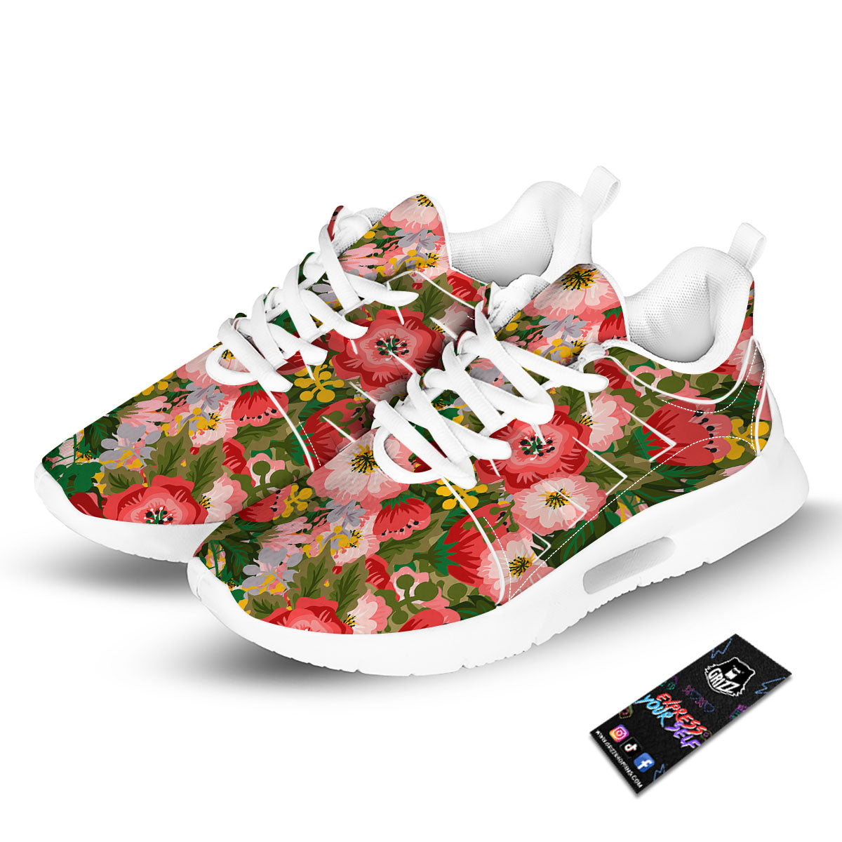 Rose Floral Red And Pink Print Pattern Tennis Shoes-grizzshop