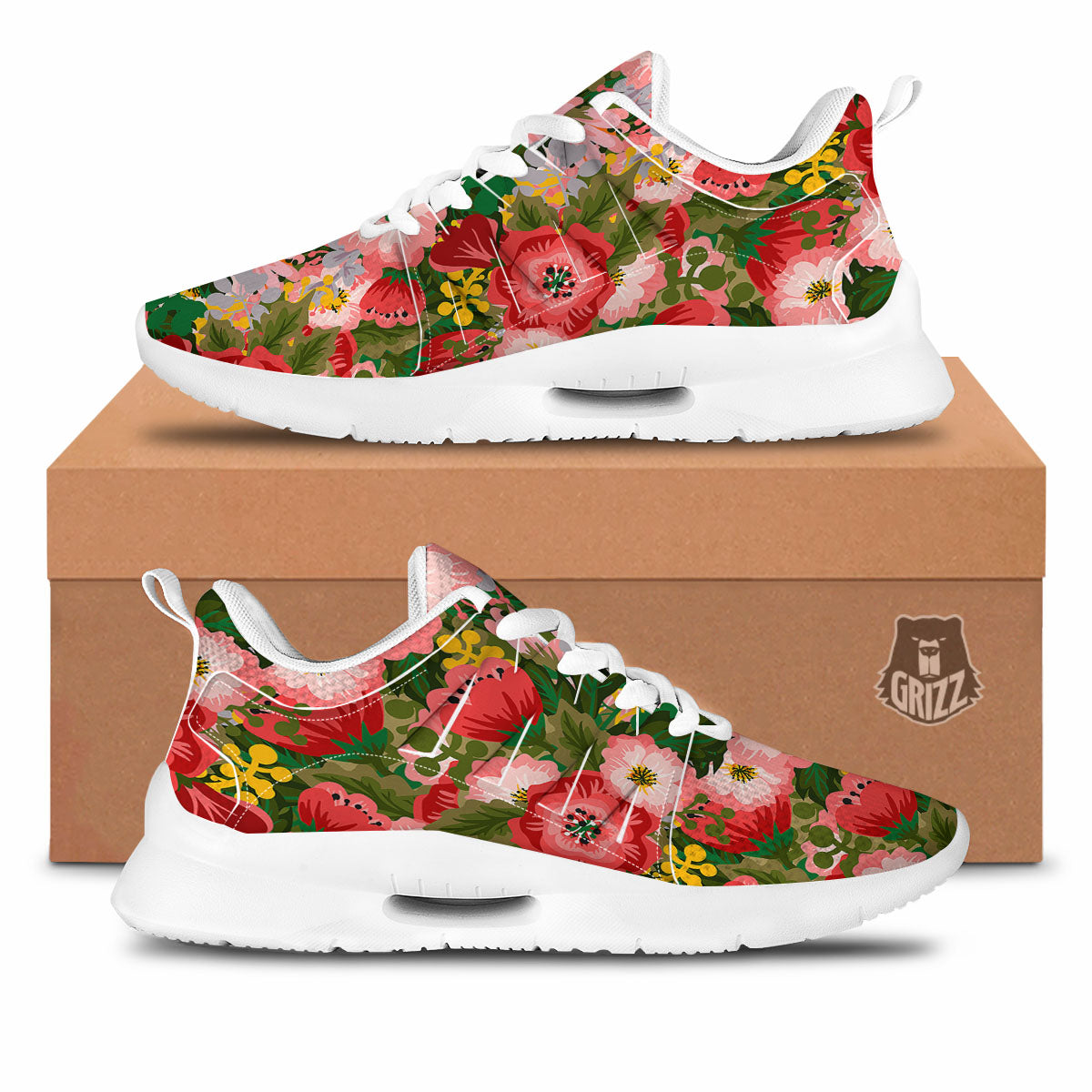 Rose Floral Red And Pink Print Pattern Tennis Shoes-grizzshop
