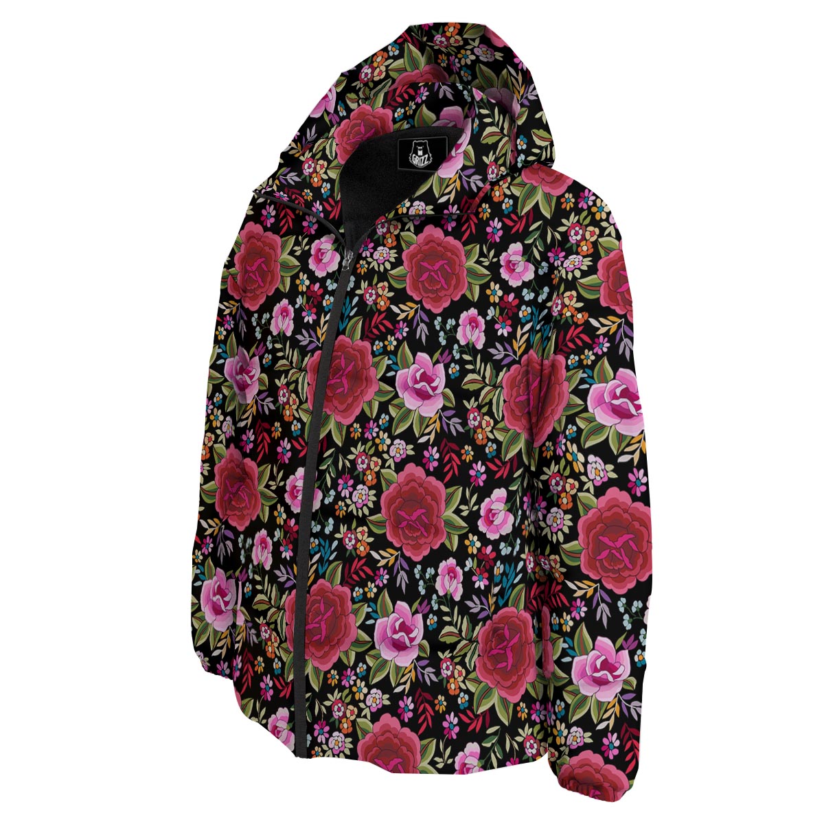 Rose Floral Red Pink Print Pattern Down Jacket-grizzshop