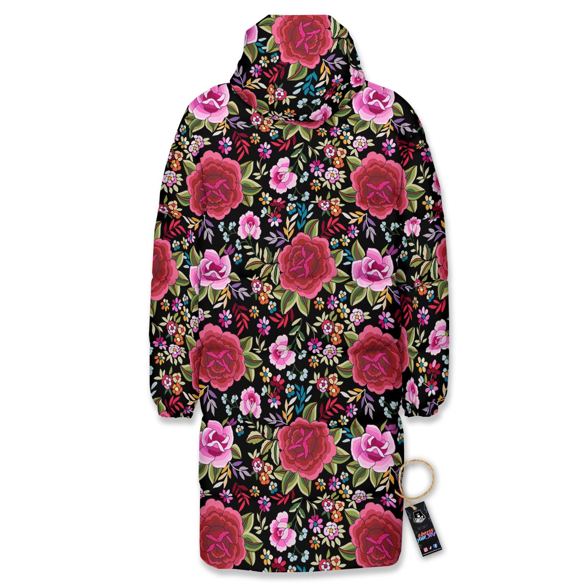 Rose Floral Red Pink Print Pattern Long Down Jacket-grizzshop