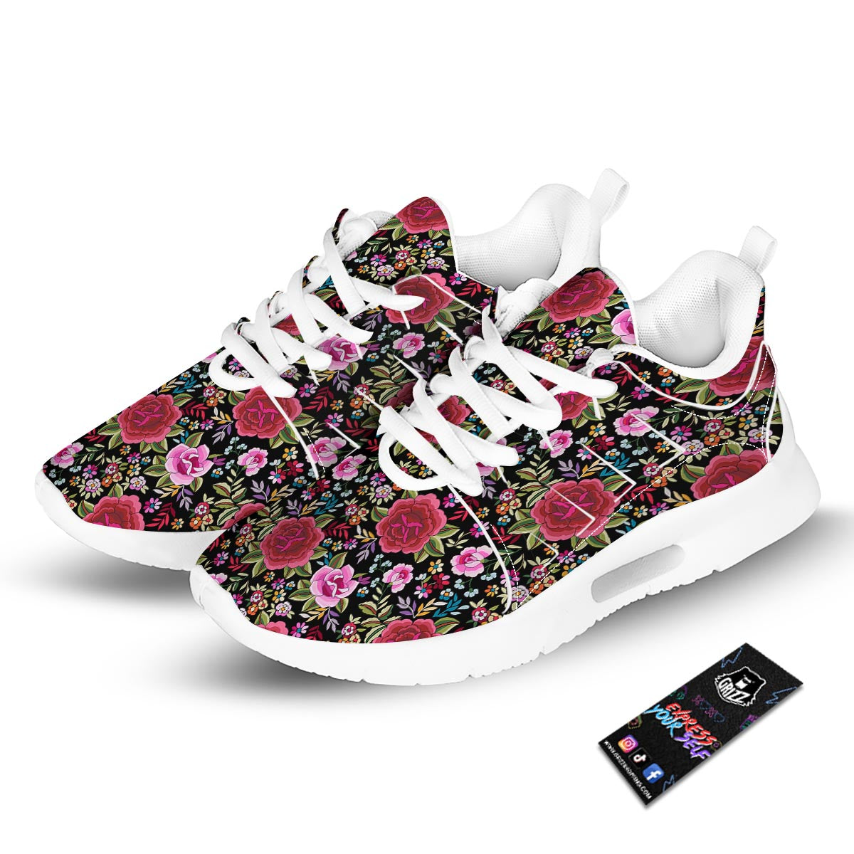Rose Floral Red Pink Print Pattern Tennis Shoes-grizzshop