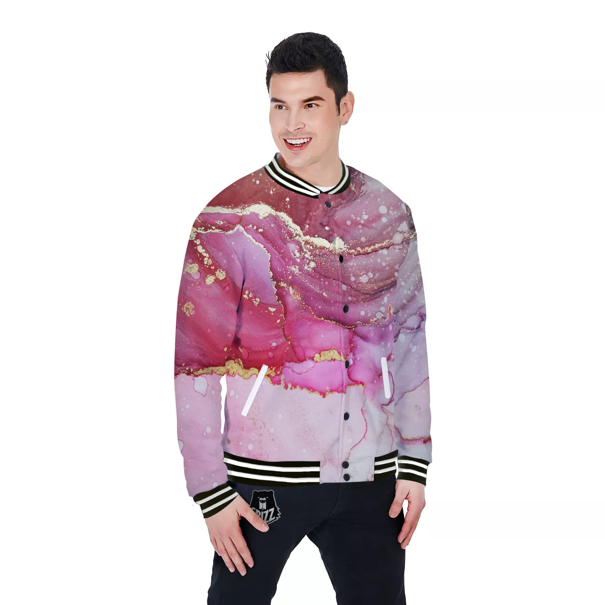Rose Gold Marble Print Baseball Jacket-grizzshop