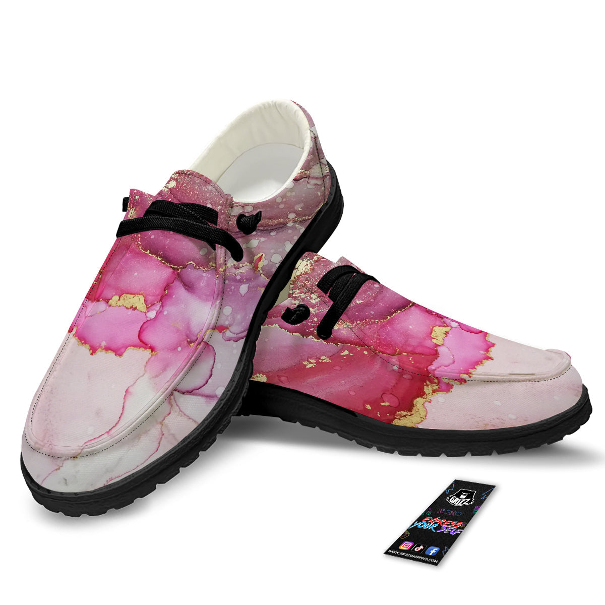 Rose Gold Marble Print Black Loafers-grizzshop