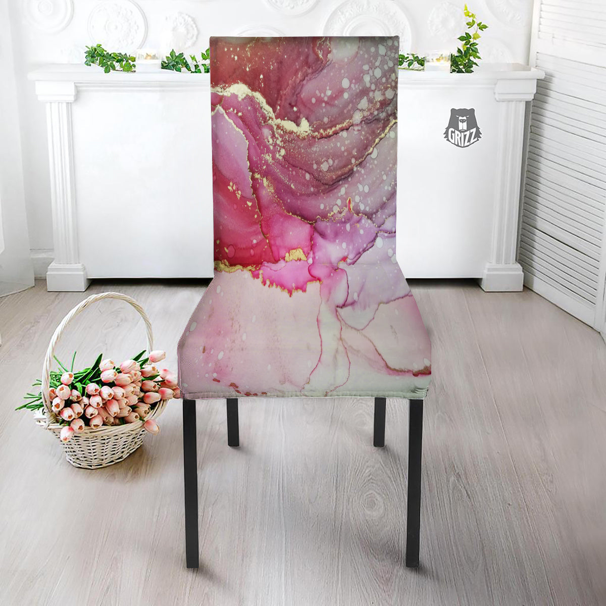 Rose Gold Marble Print Dining Chair Slipcover-grizzshop