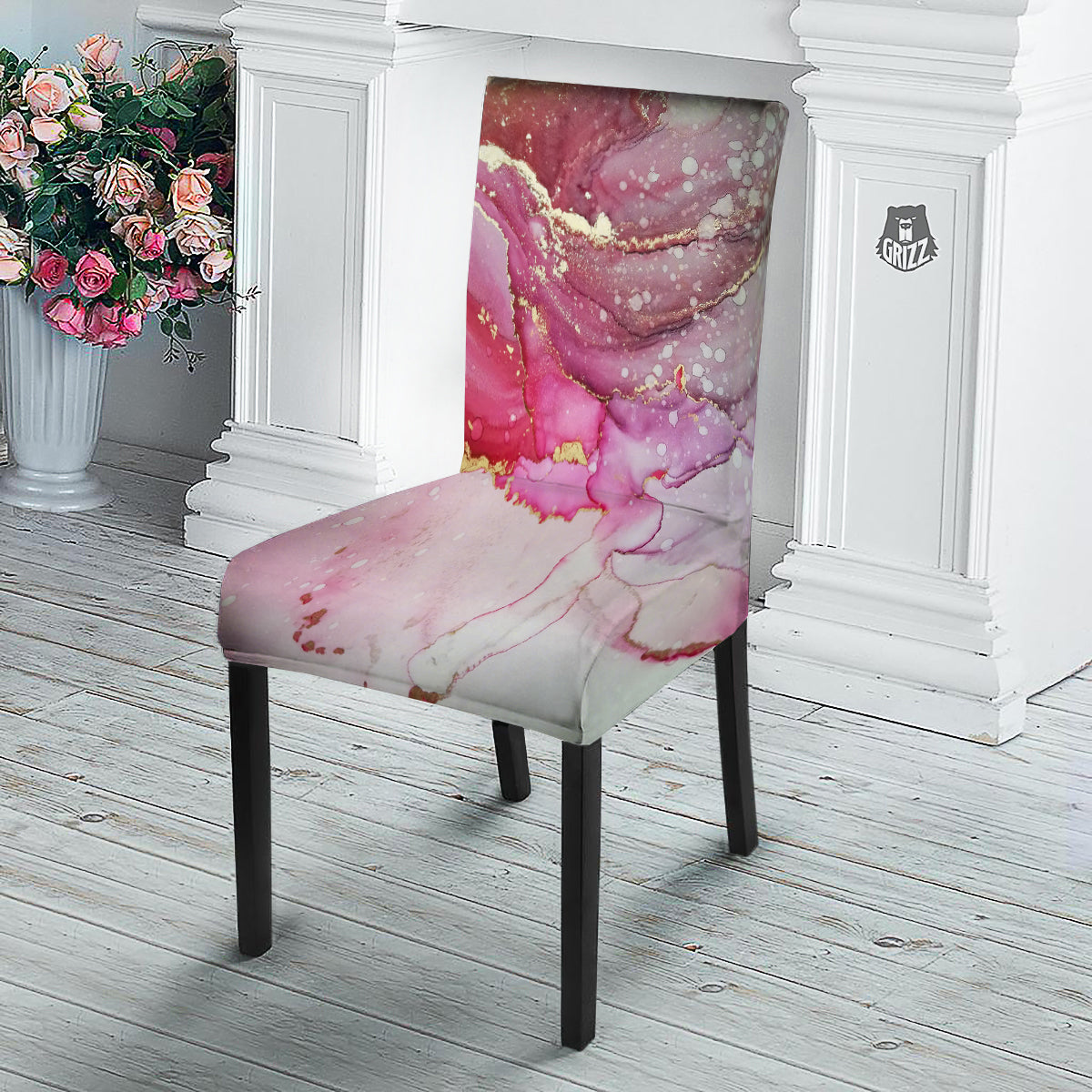 Rose Gold Marble Print Dining Chair Slipcover-grizzshop
