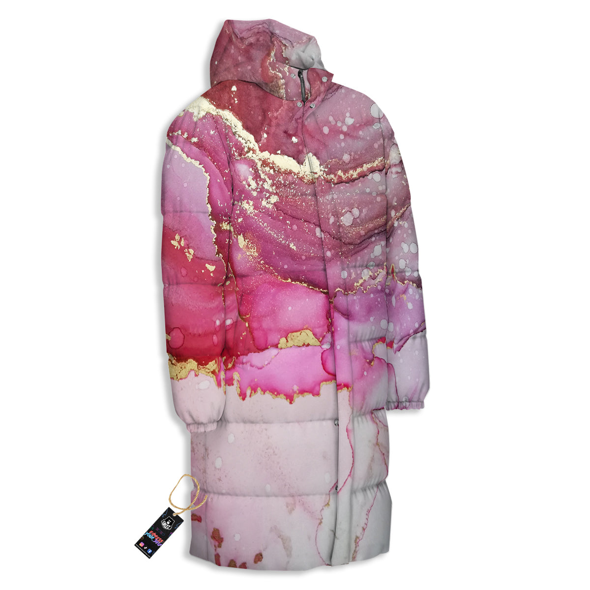 Rose Gold Marble Print Long Down Jacket-grizzshop