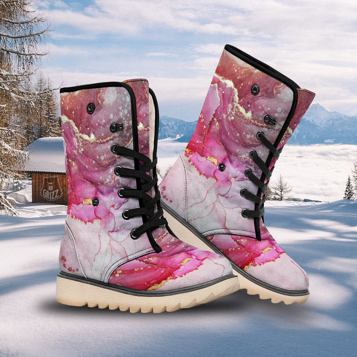 Rose Gold Marble Print Snow Boots-grizzshop