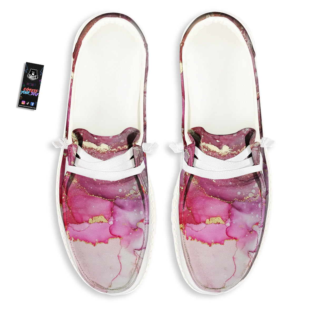 Rose Gold Marble Print White Loafers-grizzshop