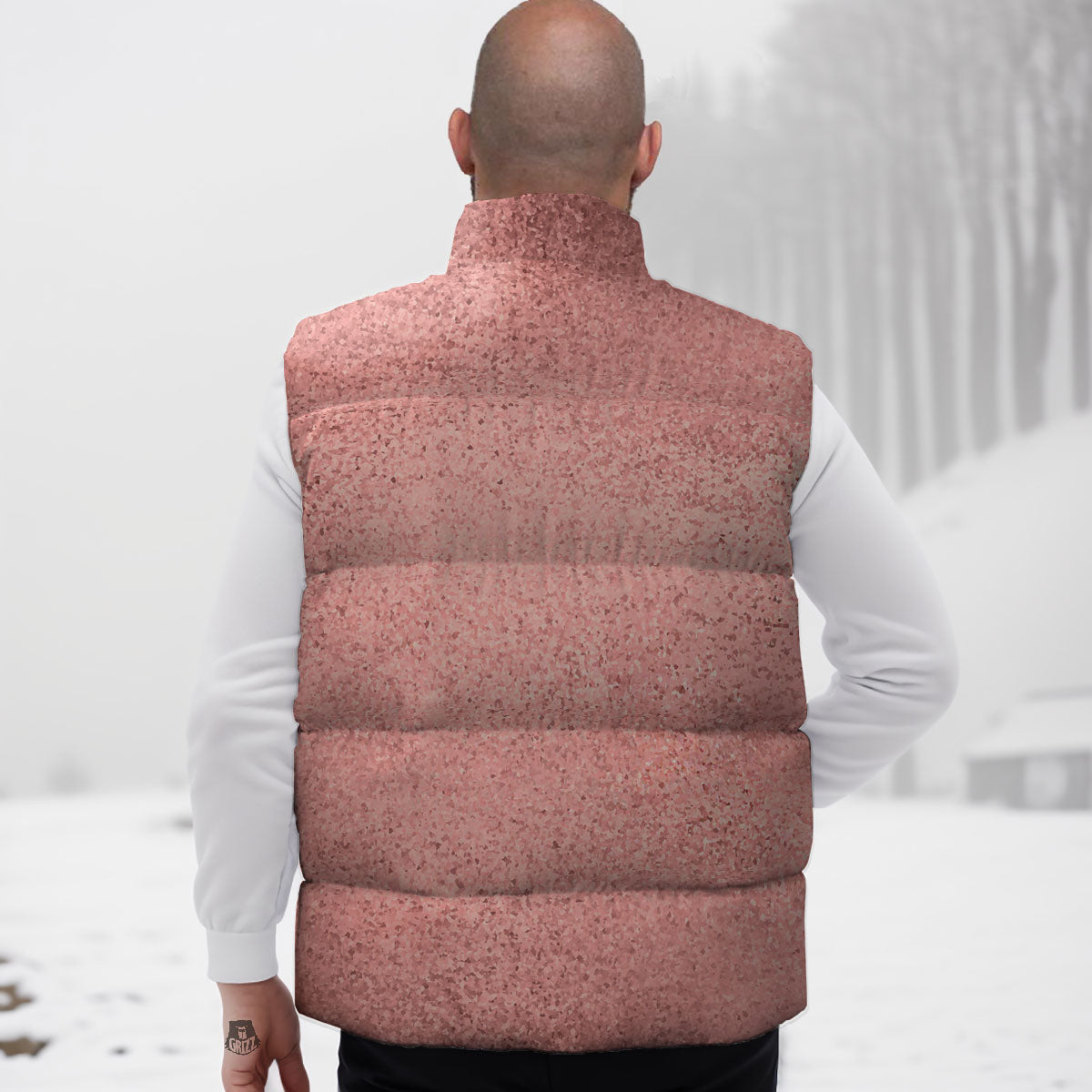 Rose Gold Texture Print Down Vest-grizzshop