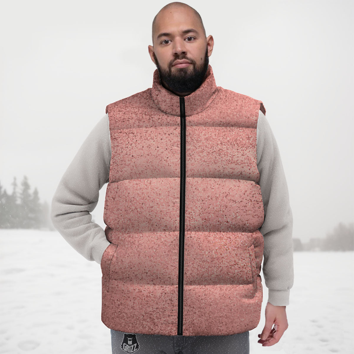 Rose Gold Texture Print Down Vest-grizzshop