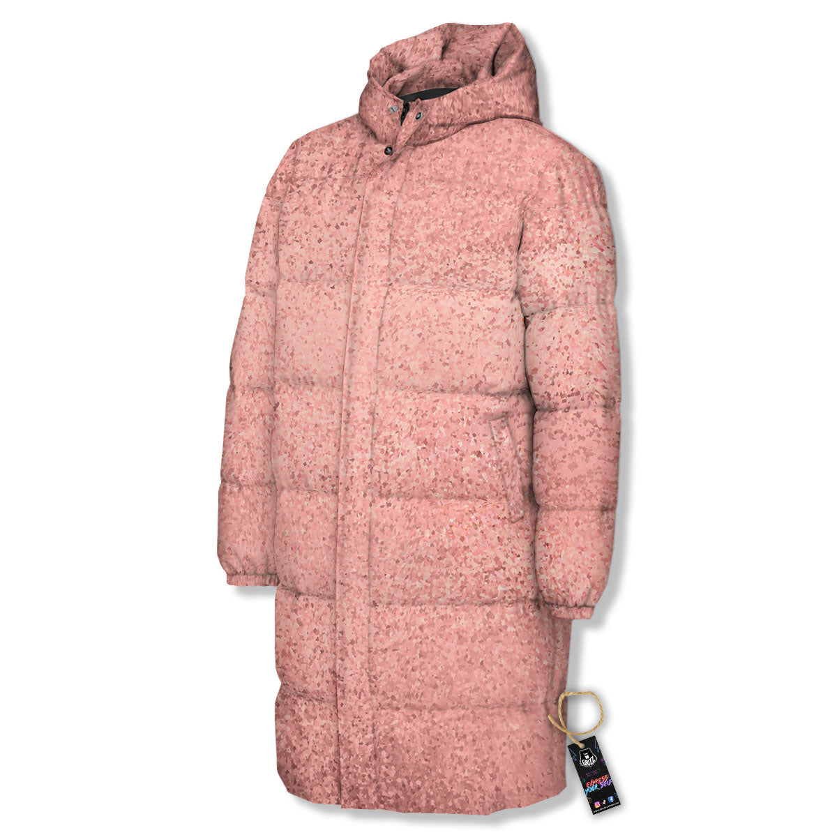 Rose Gold Texture Print Long Down Jacket-grizzshop