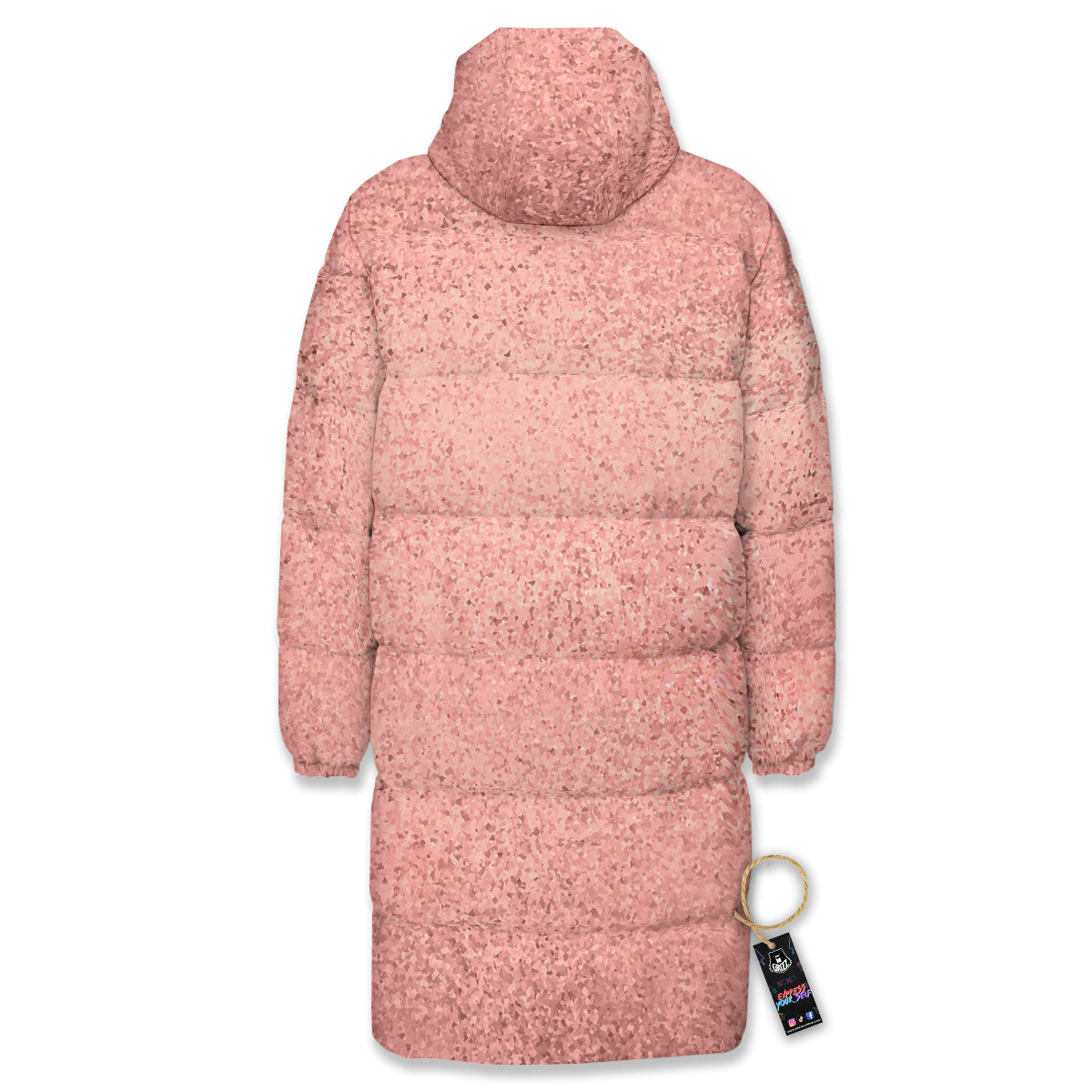 Rose Gold Texture Print Long Down Jacket-grizzshop