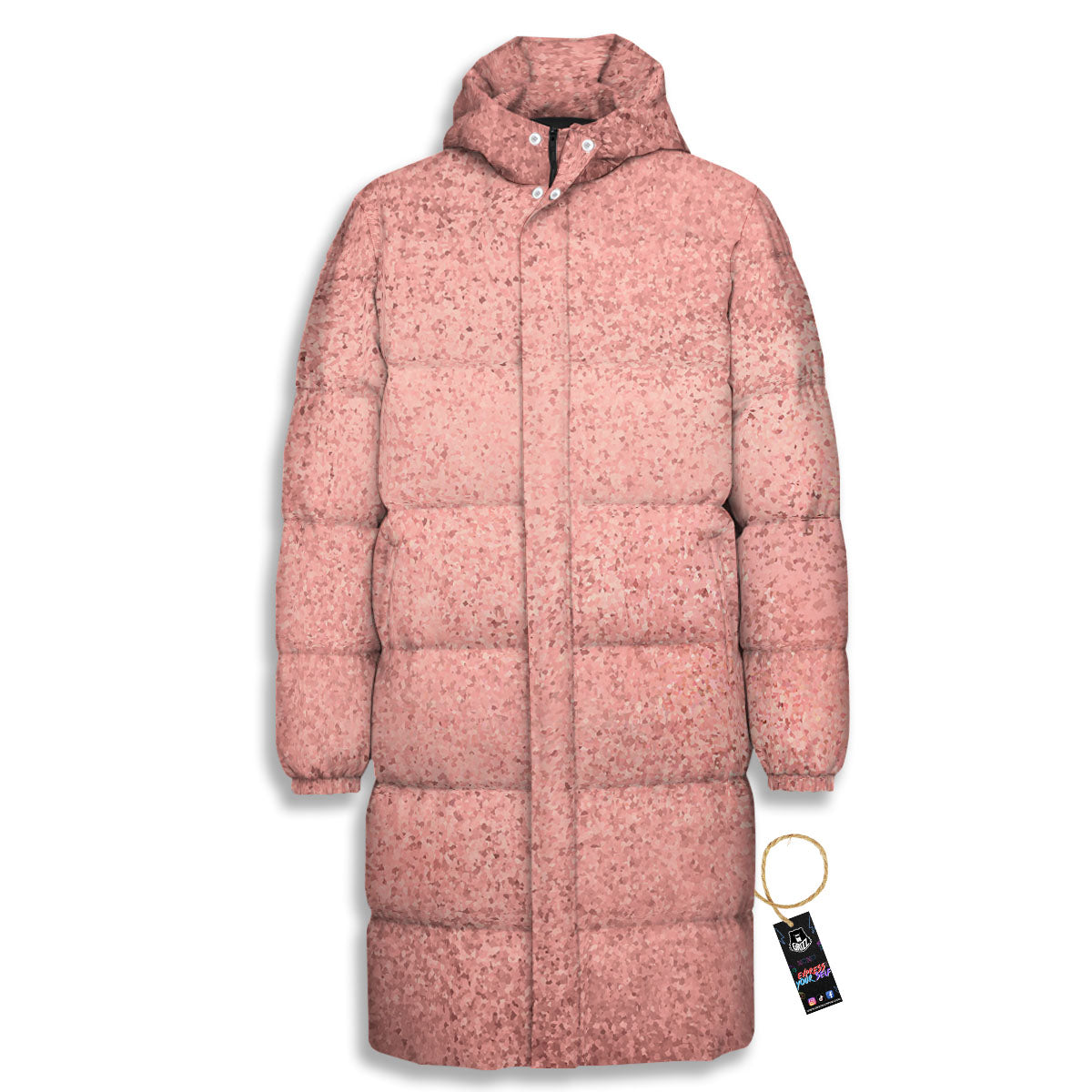 Rose Gold Texture Print Long Down Jacket-grizzshop