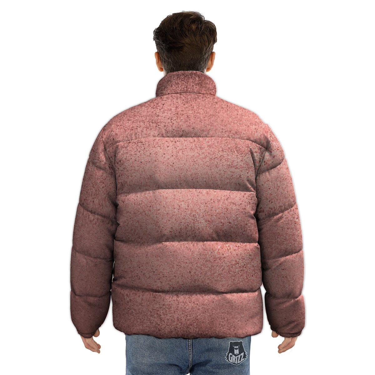 Rose Gold Texture Print Puffer Jacket-grizzshop