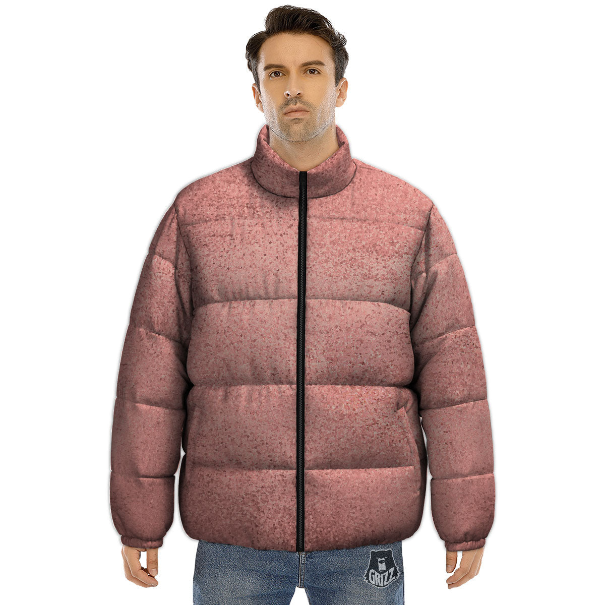 Rose Gold Texture Print Puffer Jacket-grizzshop
