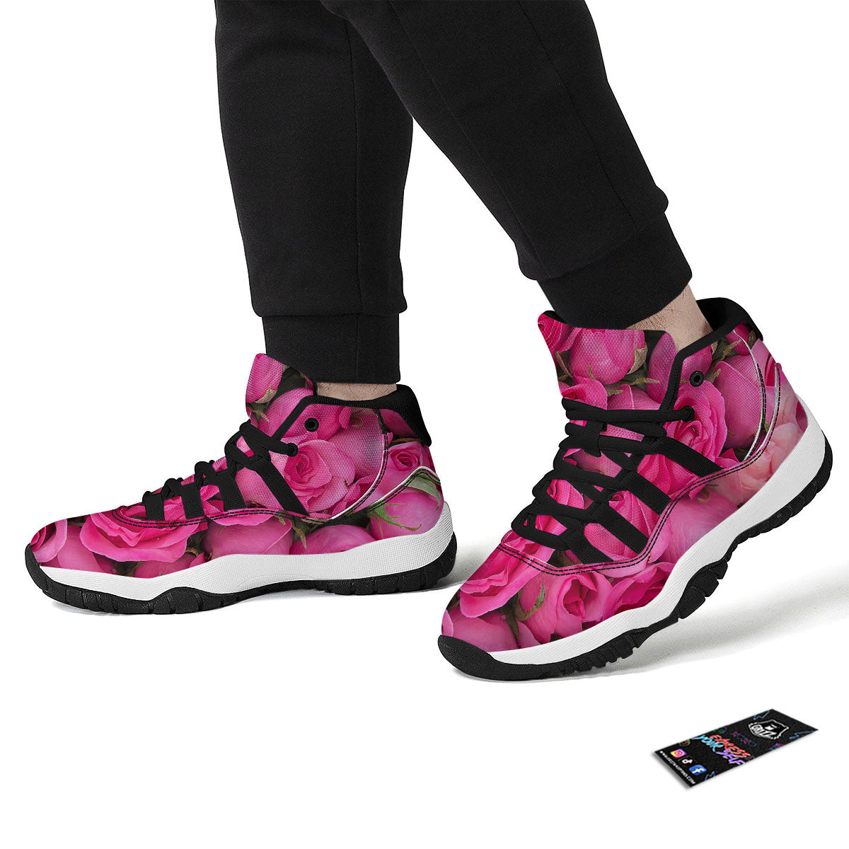 Rose Hot Pink Print Black Bball Shoes-grizzshop