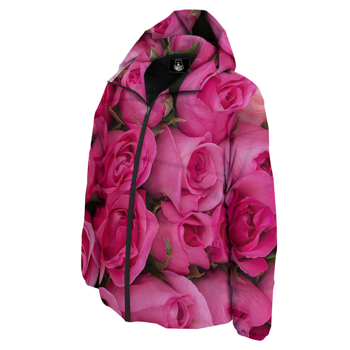 Rose Hot Pink Print Down Jacket-grizzshop