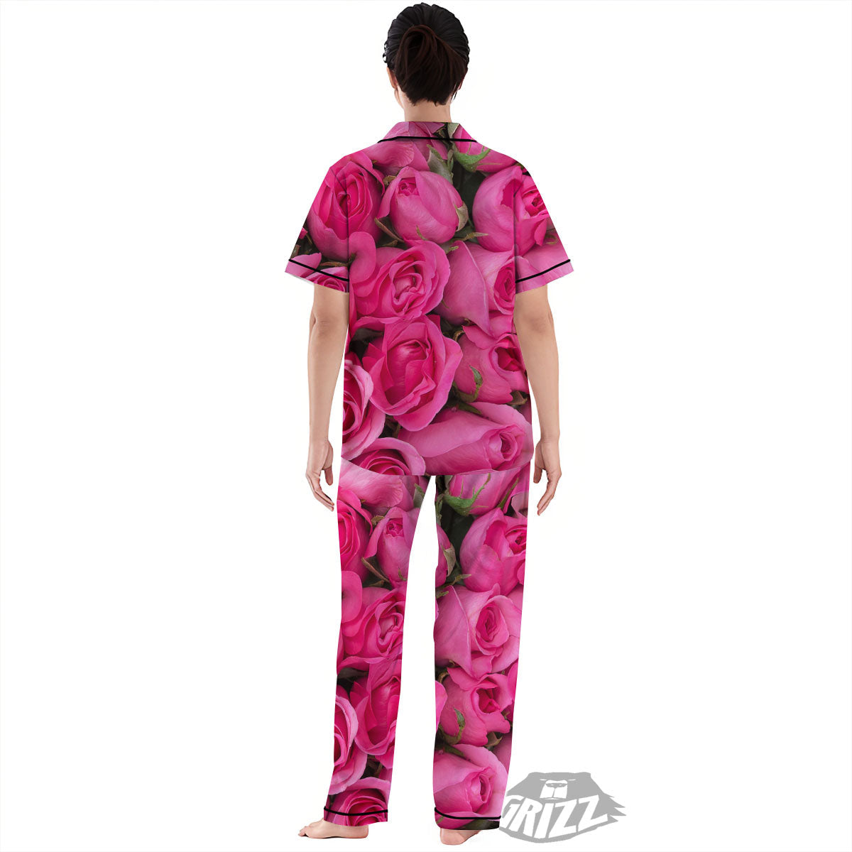 Rose Hot Pink Print Women's Pajamas Set-grizzshop