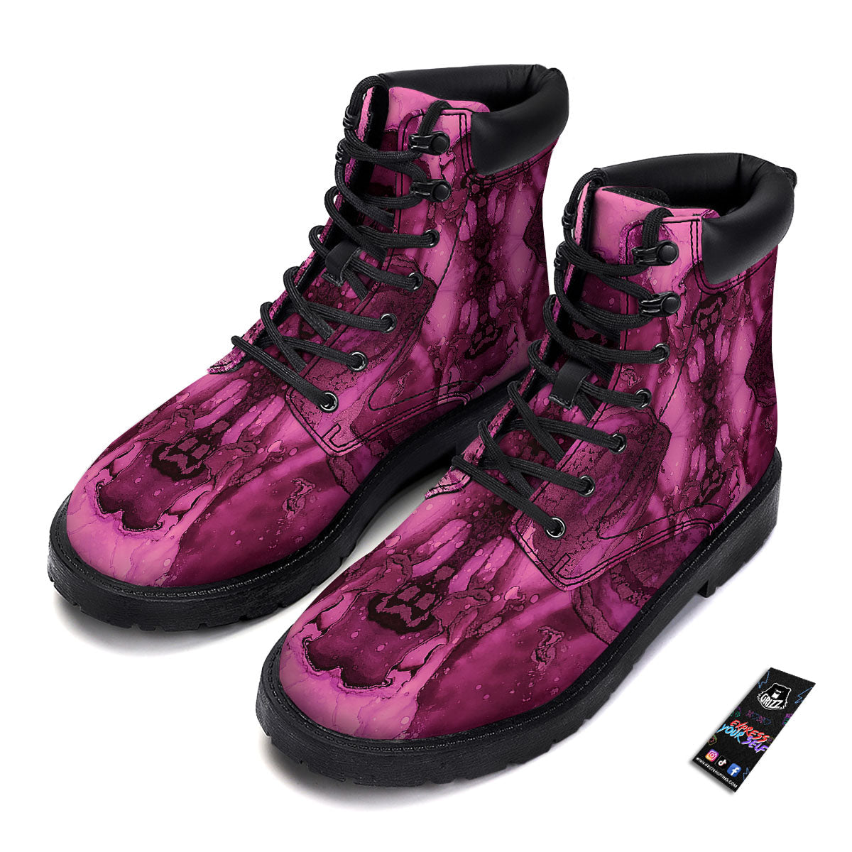 Rose Kaleidoscope Pink Print Boots-grizzshop