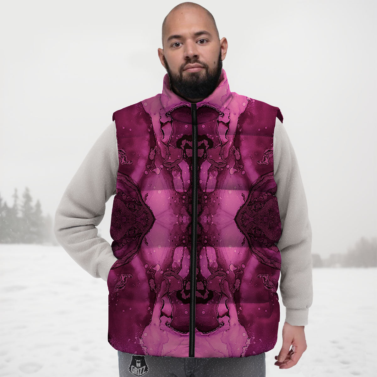Rose Kaleidoscope Pink Print Down Vest