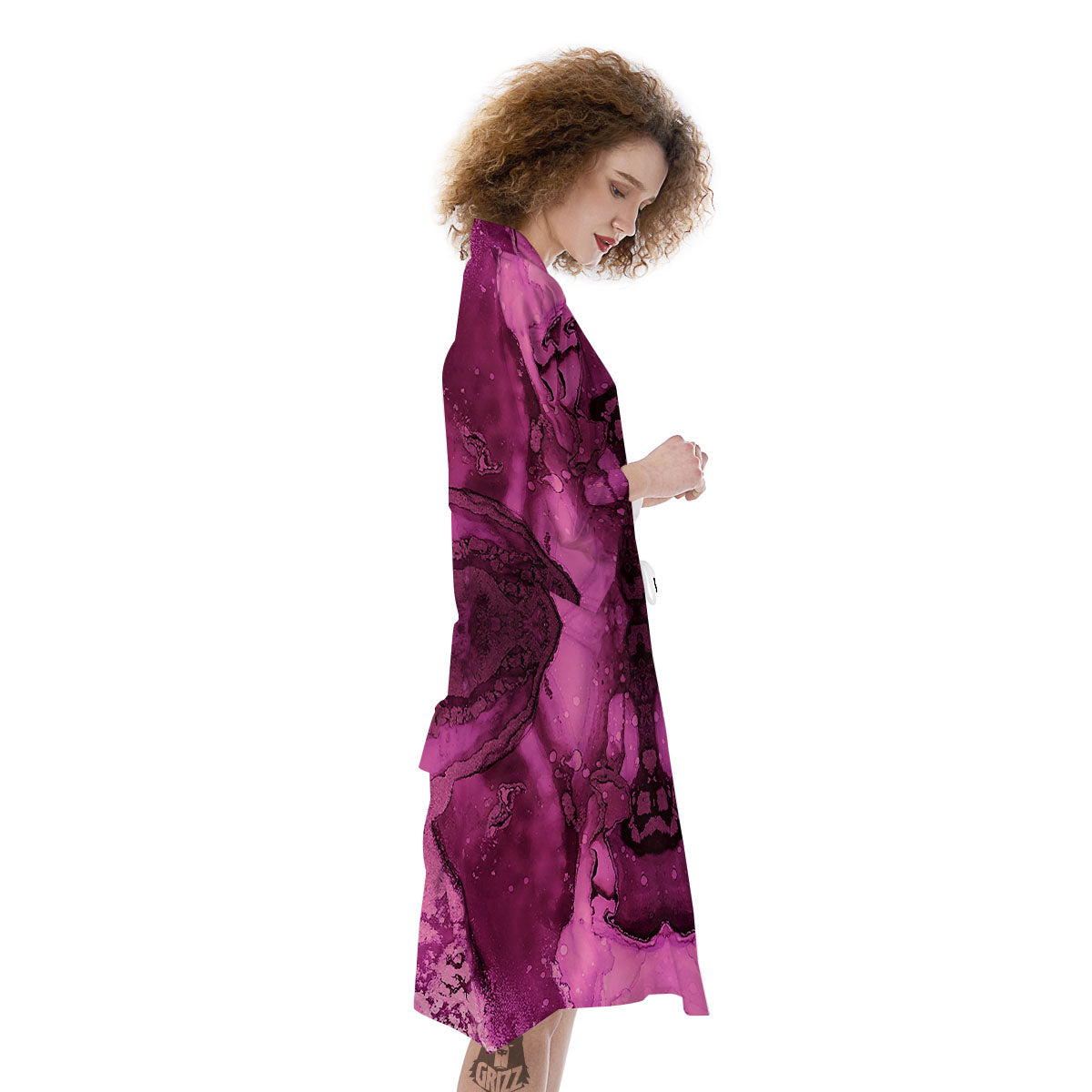 Rose Kaleidoscope Pink Print Kimono-grizzshop