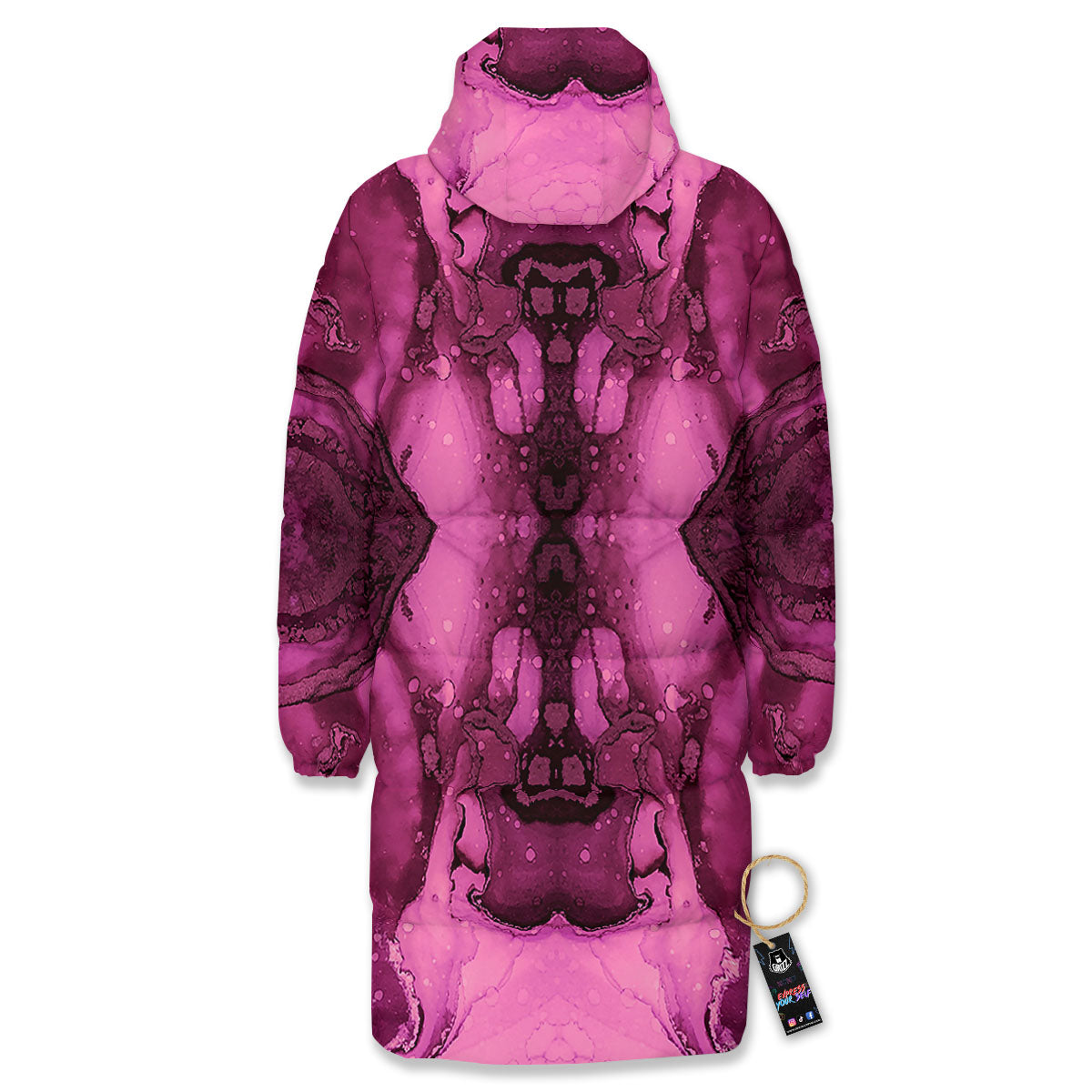 Rose Kaleidoscope Pink Print Long Down Jacket-grizzshop