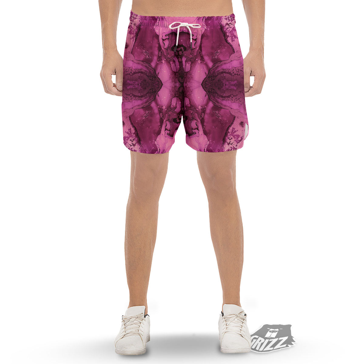 Rose Kaleidoscope Pink Print Men's Gym Shorts-grizzshop