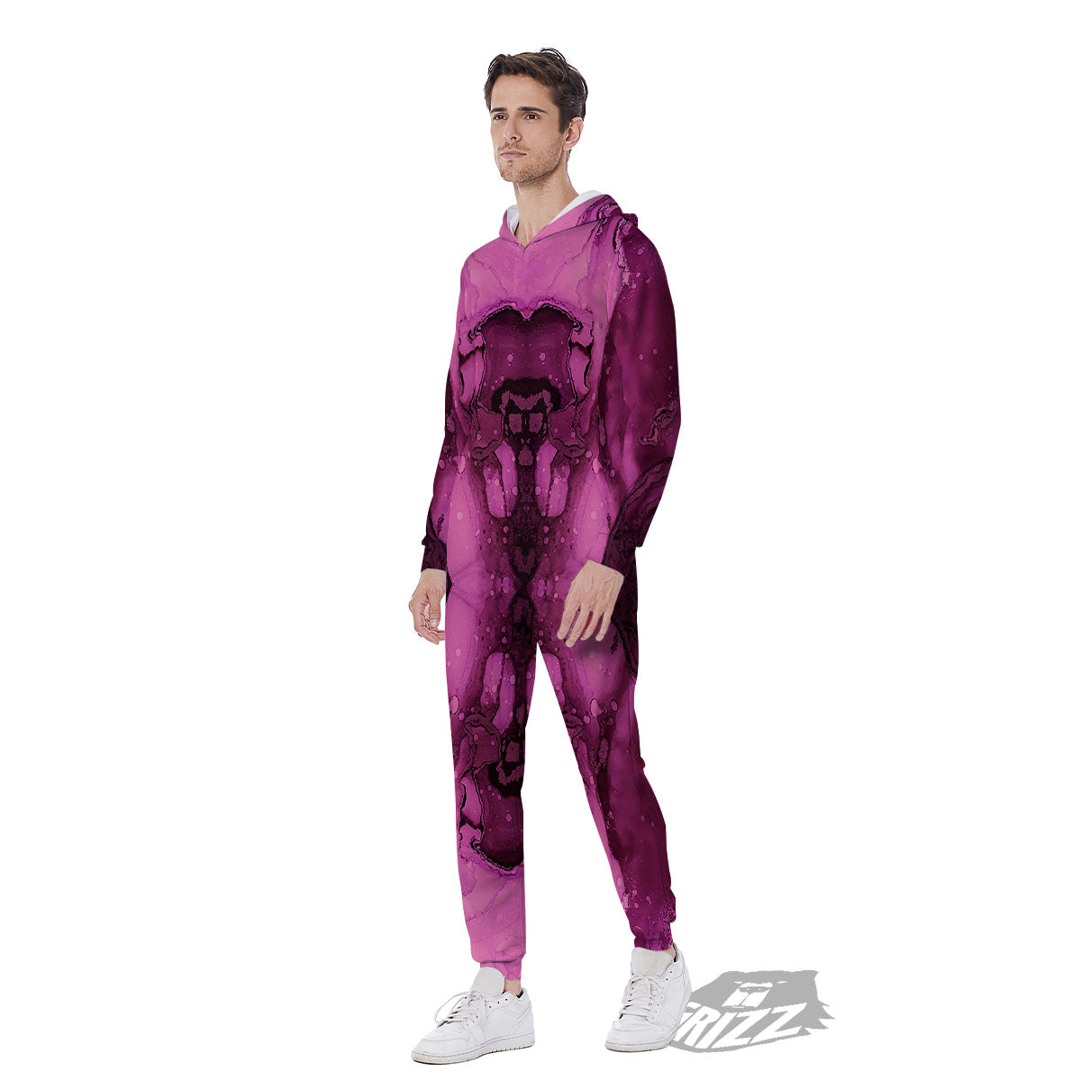 Rose Kaleidoscope Pink Print Men's Jumpsuit-grizzshop