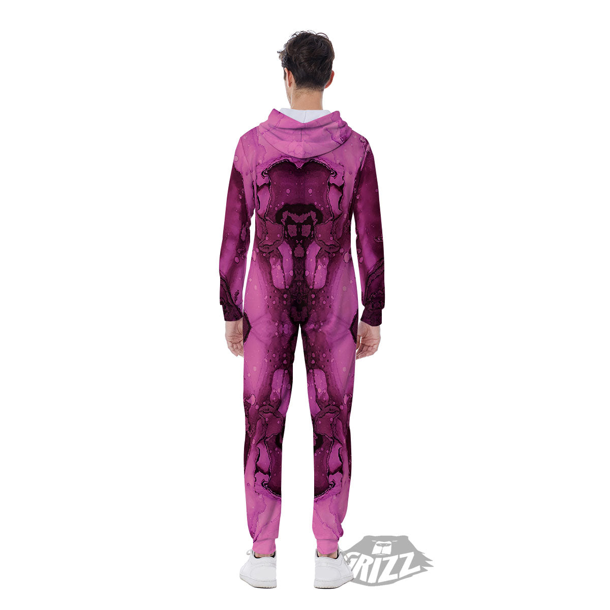 Rose Kaleidoscope Pink Print Men's Jumpsuit-grizzshop