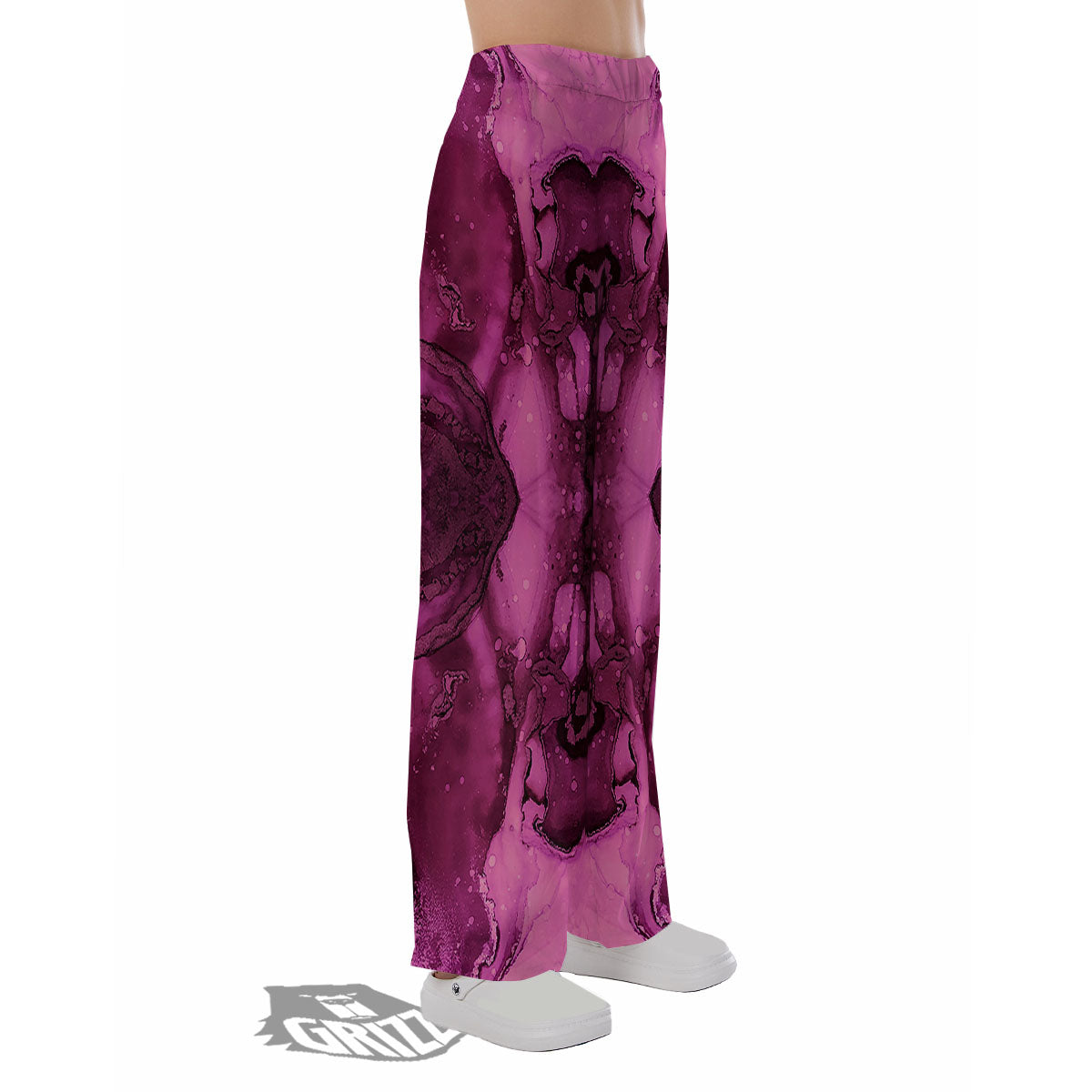 Rose Kaleidoscope Pink Print Pajama Pants-grizzshop