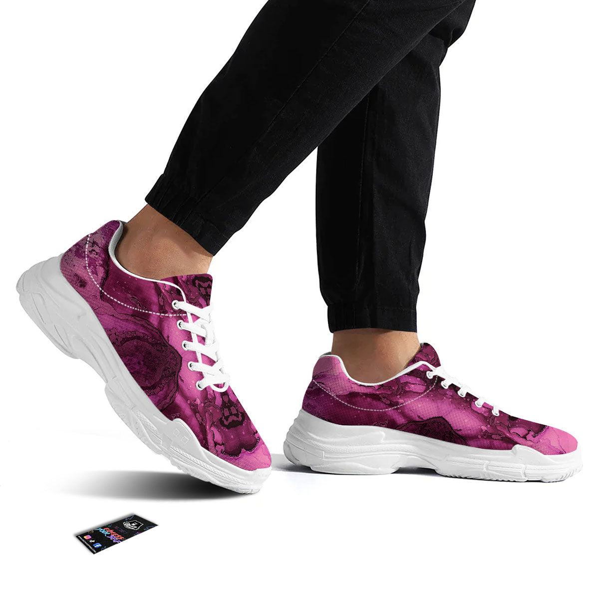 Rose Kaleidoscope Pink Print White Chunky Shoes-grizzshop