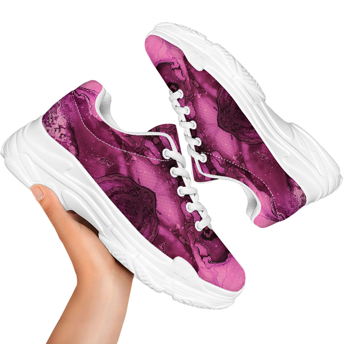 Rose Kaleidoscope Pink Print White Chunky Shoes-grizzshop