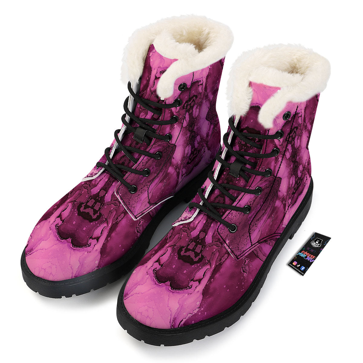 Rose Kaleidoscope Pink Print Winter Boots-grizzshop
