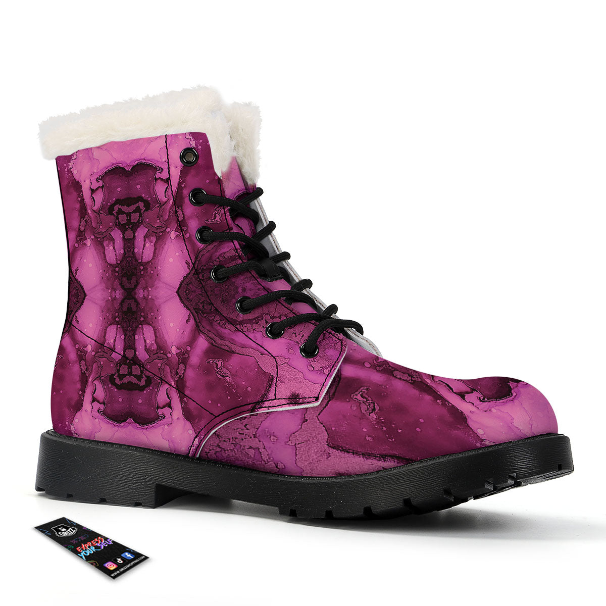 Rose Kaleidoscope Pink Print Winter Boots-grizzshop