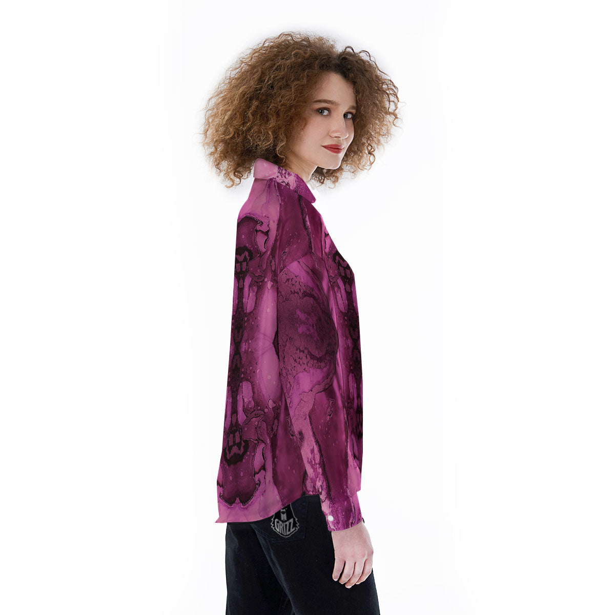 Rose Kaleidoscope Pink Print Women's Long Sleeve Shirts-grizzshop