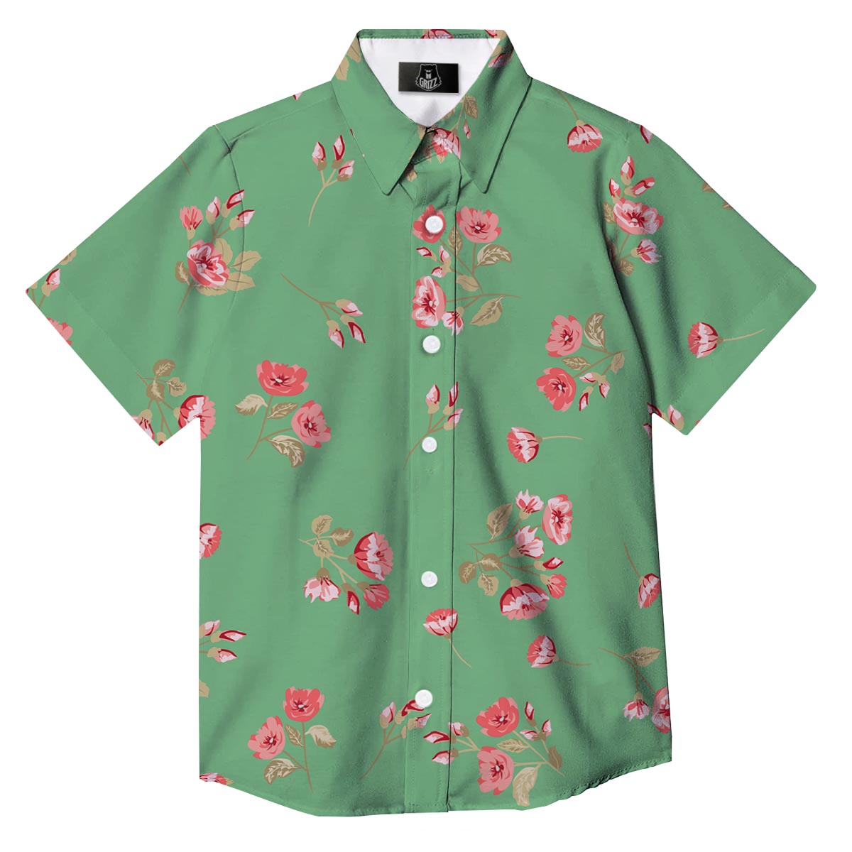 Rose Petals Print Pattern Button Up Shirt-grizzshop