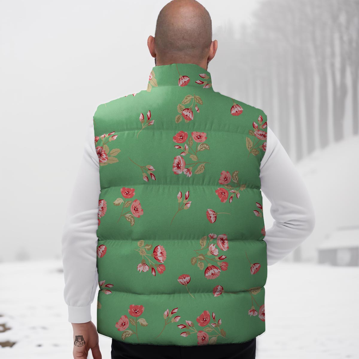 Rose Petals Print Pattern Down Vest-grizzshop