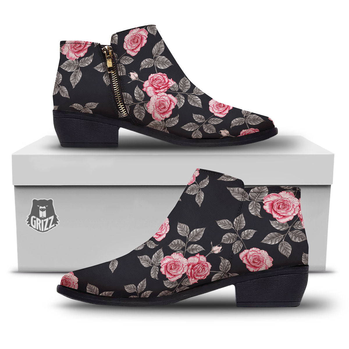 Rose Pink Print Pattern Ankle Boots-grizzshop