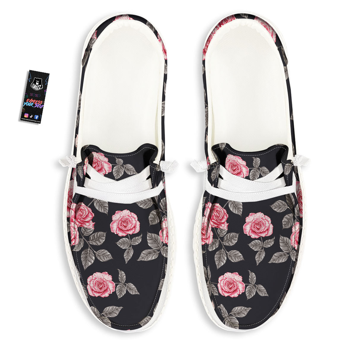 Rose Pink Print Pattern Black Loafers-grizzshop