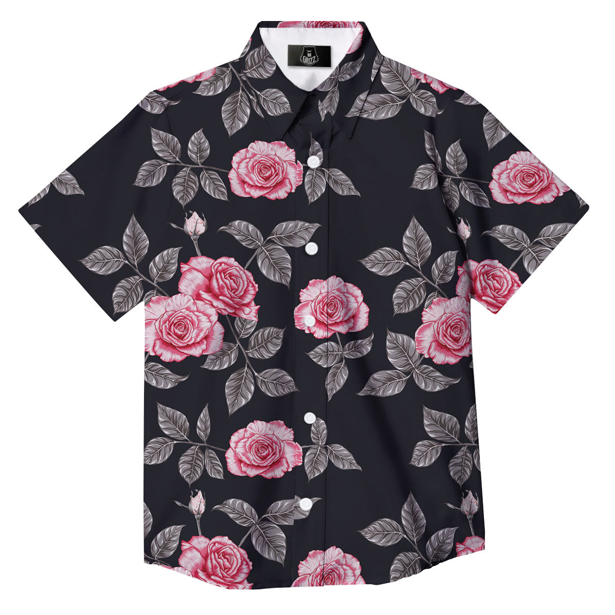 Rose Pink Print Pattern Button Up Shirt-grizzshop
