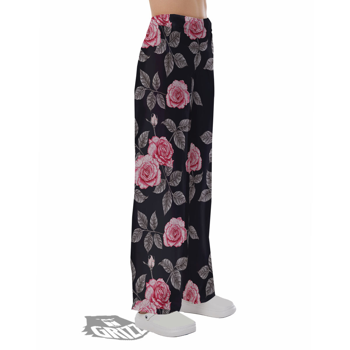 Rose Pink Print Pattern Pajama Pants-grizzshop