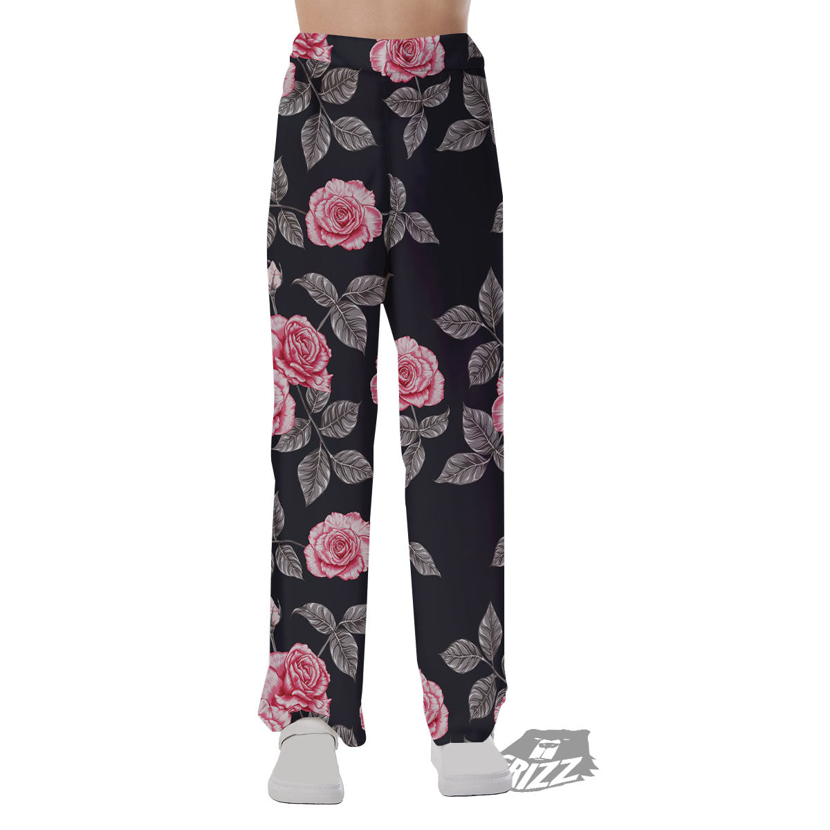 Rose Pink Print Pattern Pajama Pants-grizzshop